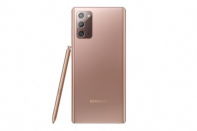 This photo provided by Samsung Electronics Co. on Aug. 5, 2020, shows the company's Galaxy Note 20 smartphone.
