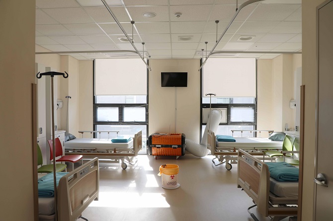 This photo, provided by the Armed Forces Medical Command, shows a hospital room for new coronavirus patients at the Armed Forces Capital Hospital in Seongnam, south of Seoul, which will begin receiving civilian virus patients on Sept. 9, 2020.
