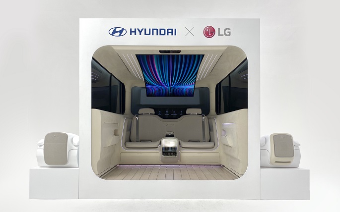 This photo provided by Hyundai Motor Co. shows the IONIQ Concept Cabin, an interior concept for future vehicles, which the automaker developed in collaboration with LG Electronics Inc.