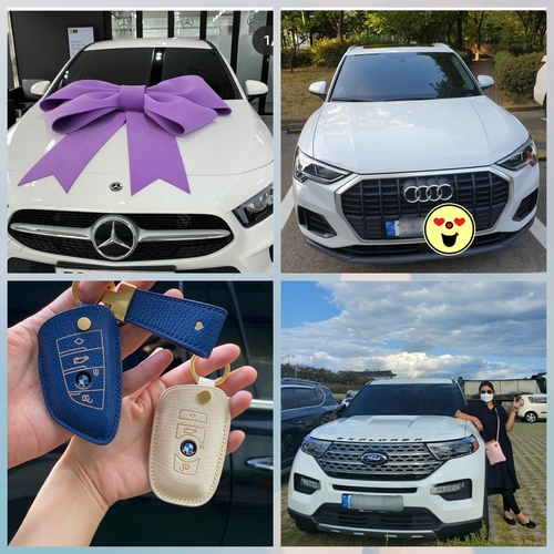 This combined image captured from Instagram on Oct. 8, 2020, shows young customers' "proof shots" of their new foreign vehicles. (Yonhap)