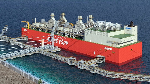 This image, provided by Daewoo Shipbuilding & Marine Engineering Co. on Oct. 26, 2020, shows the Floating Storage Power Plant LNG Cargo Handling System (FSPP LNG CHS) developed by the company.