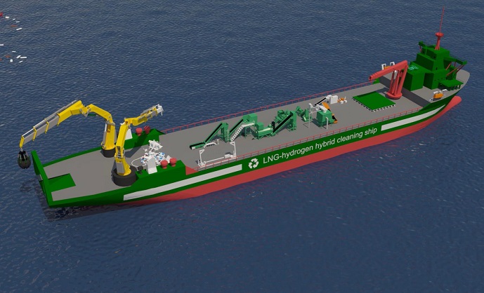 A bird's-eye view of the LNG-hydrogen hybrid cleaning ship. (image: Pusan National University)