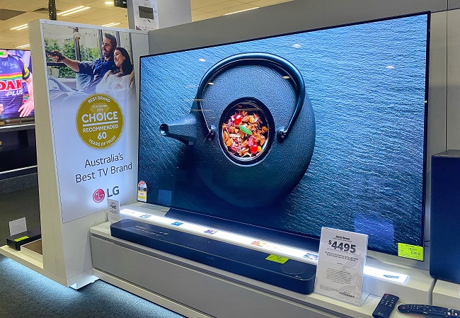 This photo provided by LG Electronics Inc. on Sept. 4, 2020, shows the company's OLED TV displayed at a store in Australia. 
