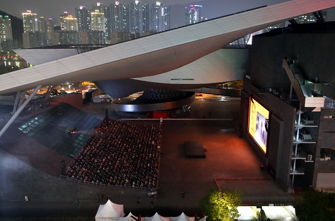 In this file photo taken Oct. 21, 2020, "Septet: The Story of Hong Kong," the opening film of the 25th Busan International Film Festival, is screened at the Busan Cinema Center in Busan. (Yonhap)