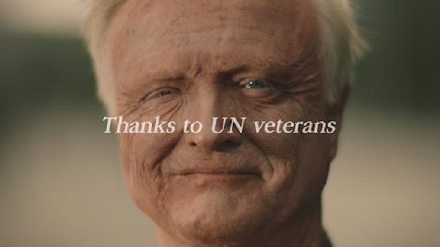 This image, provided by the veterans affairs ministry, shows part of a thank-you video the ministry launched at Times Square in New York on Nov. 9, 2020, for foreign veterans who fought during the 1950-53 Korean War.