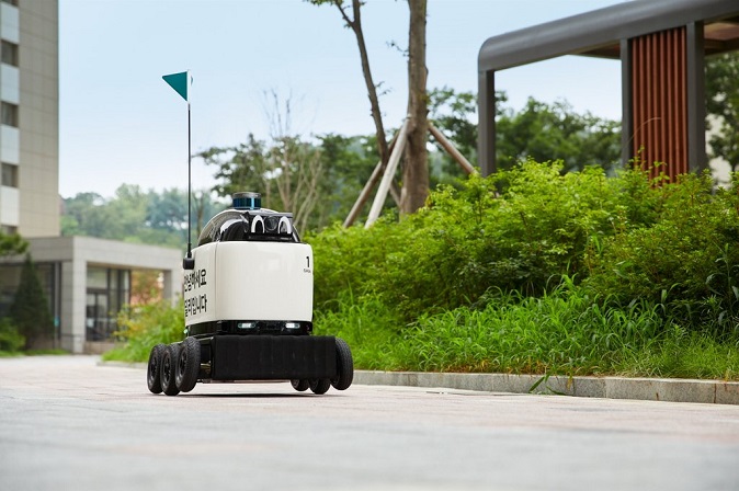 This photo provided by Woowa Brothers shows the company's food delivery robot Delidrive. 