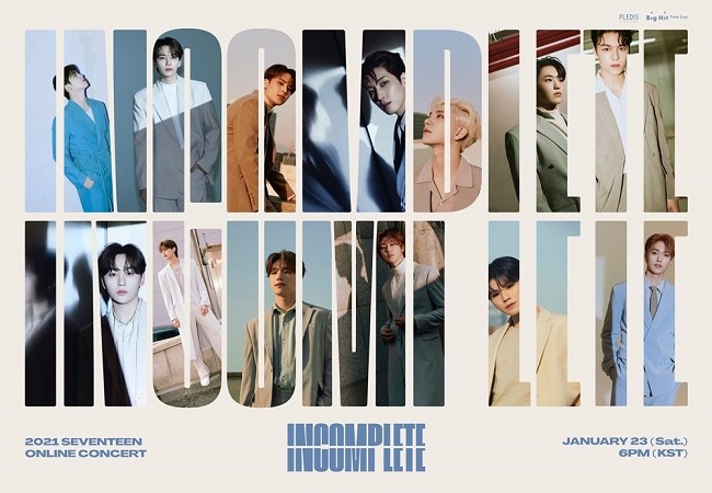 This image, provided by Pledis Entertainment, shows the poster for K-pop boy group Seventeen's online concert to be held on Jan. 23, 2021.