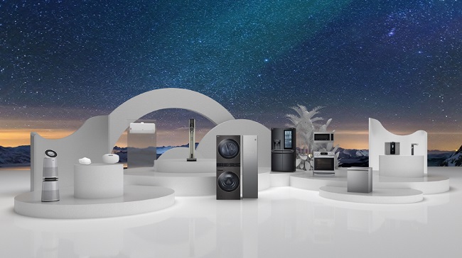 This image provided by LG Electronics Inc. on Jan. 10, 2021, shows the company's home appliance products to be showcased at the all-digital Consumer Electronics Show 2021.