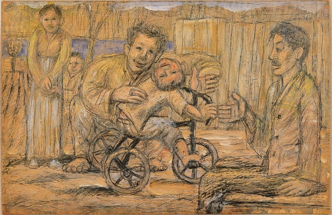 This image, provided by the National Museum of Modern and Contemporary Art, shows painter Lee Jungseop's 1955 pencil and oil drawing of poet Ku Sang and his family.