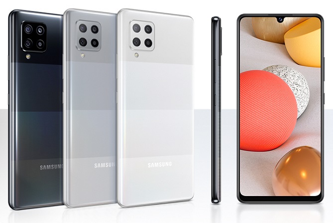 This image, provided by Samsung Electronics Co. on March 8, 2021, shows the company's Galaxy A42 5G smartphone. 