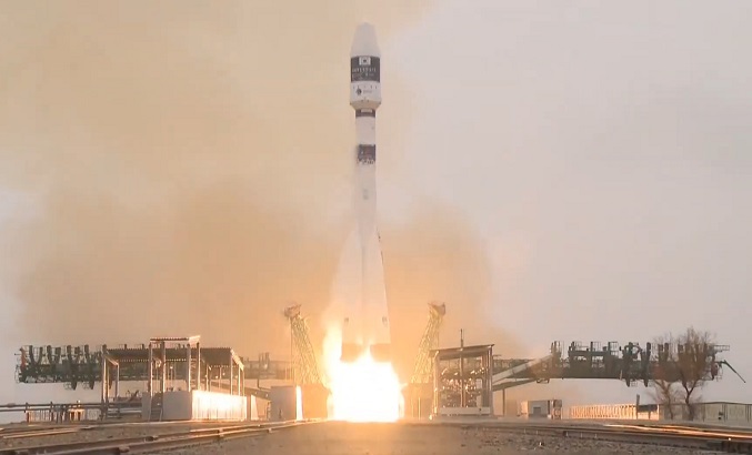 Russia's Soyuz-2.1a rocket takes off from a launch pad at the Baikonur Cosmodrome in Kazakhstan on March 22, 2021, carrying South Korea's next-generation observation satellite, in this photo provided by the Ministry of Science and ICT.