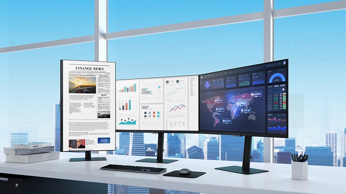 This photo, provided by Samsung Electronics Co. on March 22, 2021, shows the company's new high-resolution monitors.