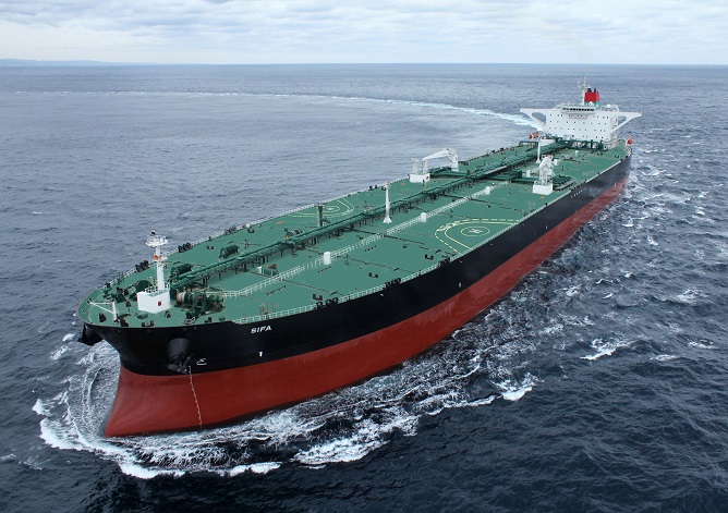 This file photo, provided by Korea Shipbuilding & Offshore Engineering Co. on Feb. 22, 2021, shows a very large crude-oil carrier built by Hyundai Heavy Industries Co. 