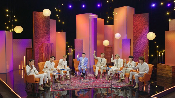 This photo provided by KBS shows BTS appearing on "Let's BTS" on March 29, 2021.