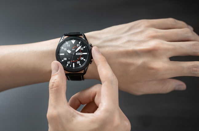 This photo provided by Samsung Electronics Co. on Jan. 27, 2021, shows the company's Galaxy Watch 3 smartwatch.
