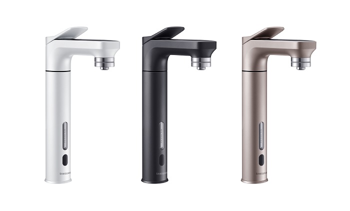 This photo, provided by Samsung Electronics Co. on March 22, 2021, shows the main faucet of the company's BESPOKE water purifier. Users can order the product with a single faucet or multiple faucets and select from a standard ambient, cold-ambient model or hot-cold model, depending on their preferences. 