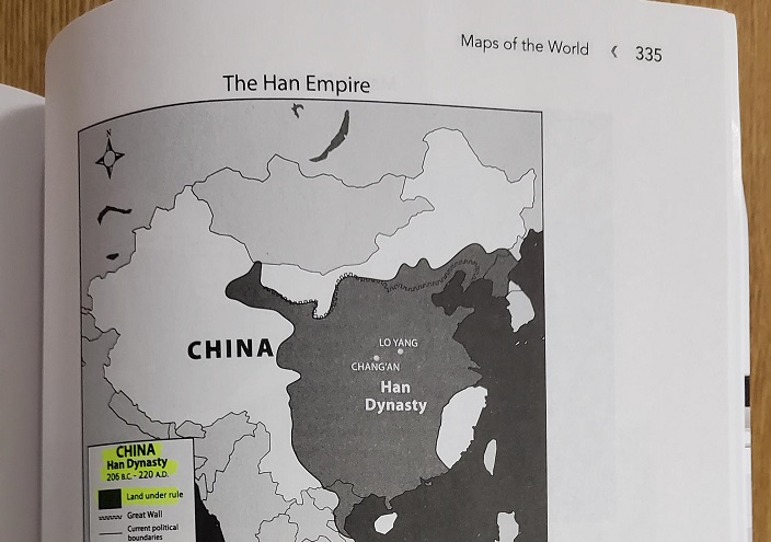 This photo provided by VANK shows an U.S. high school textbook which lists Korea's ancient Goguryeo Kingdom as part of China's Han Dynasty.