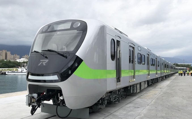 This photo shows electric trains that Hyundai Rotem Co., a South Korean railway system and plant equipment maker, delivered to Taiwan Railways Administration (TRA) on Oct. 24, 2020, for use in the eastern port city of Hualien. (Yonhap)