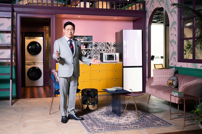 This photo provided by Samsung Electronics Co. on May 11, 2021, shows Lee Jae-seung, who heads Samsung's digital appliances business, at the company's BESPOKE HOME 2021 online event.