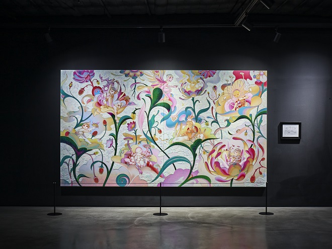 This photo, provided by Hybe Insight, shows an artwork by painter James Jean on display at the music museum in central Seoul dedicated to Hybe's fans and artists.