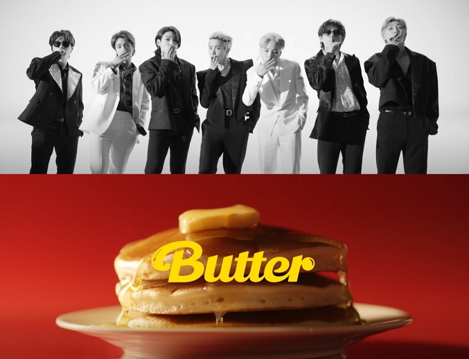 This image, provided by Big Hit Music, shows a compilation of teaser images for the upcoming BTS single "Butter."