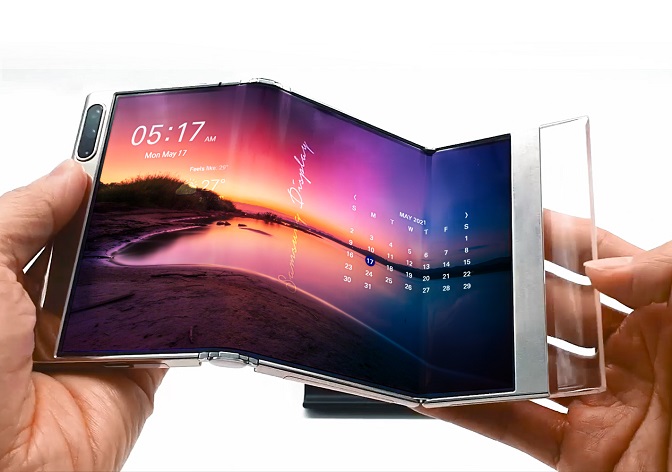 This photo, provided by Samsung Display Co. on May 17, 2021, shows the company's multiple-folding display technology to be introduced at the SID Display Week 2021 online event.