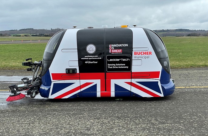 Westfield's AutoSweep POD, the UK’s first fully autonomous pure electric road sweeper, featuring LeddarTech's Leddar Pixell.