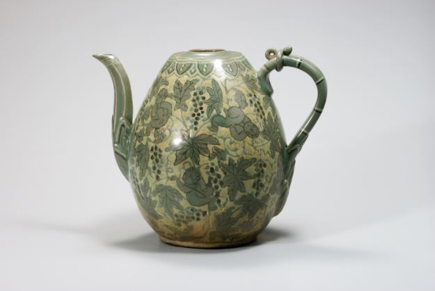 This photo, provided by the National Museum of Modern and Contemporary Art Korea, shows a celadon ewer with a design of grapes and children from the Goryeo Dynasty. 