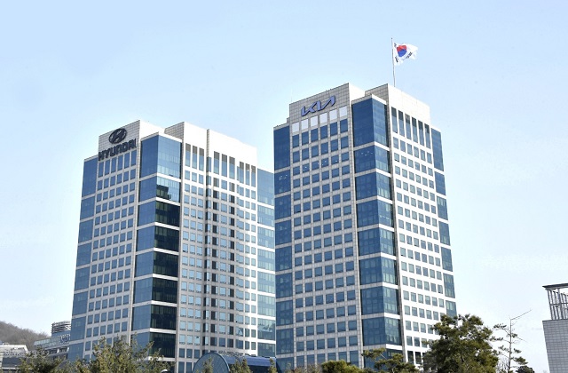 This file photo, provided by Hyundai Motor Group, shows Hyundai Motor Co.'s and Kia Corp.'s headquarters buildings in Yangjae, southern Seoul.