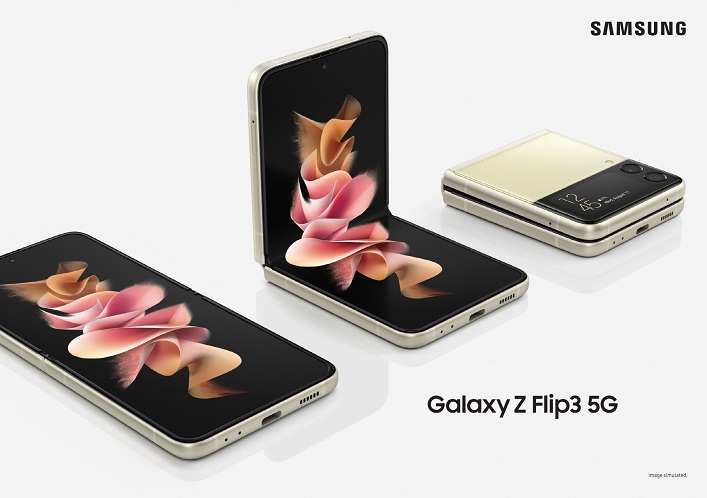 This photo provided by Samsung Electronics Co. on Aug. 11, 2021, shows the Galaxy Z Flip3 foldable smartphone.
