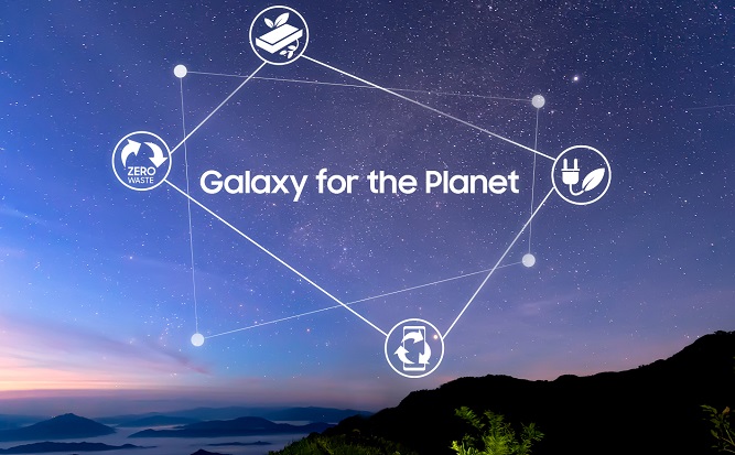 This photo provided by Samsung Electronics Co. on Aug. 12, 2021, shows "Galaxy for the Planet," the company's sustainable vision for the mobile business.