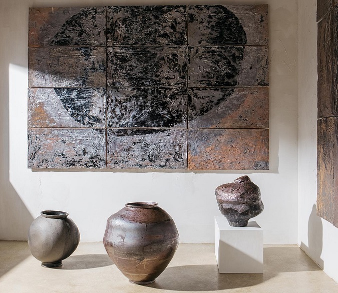 This image, provided by the Korea Craft and Design Foundation, shows works titled "Planet Metaphor" and "Planet Traditional" by Kim Si-young.
