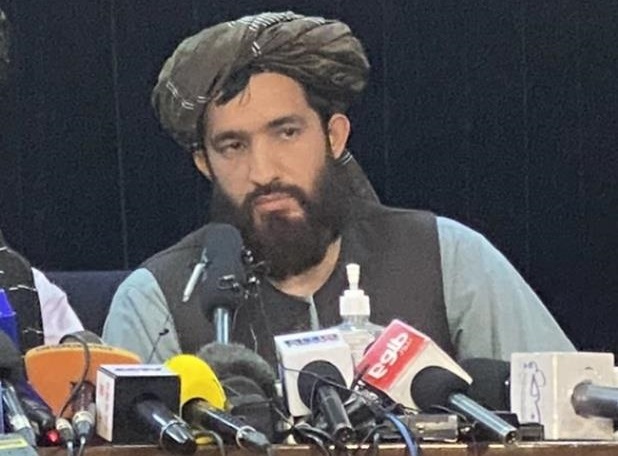 Abdul Qahar Balkhi, an official of the group's Cultural Commission, attends a press conference in this photo provided by him.