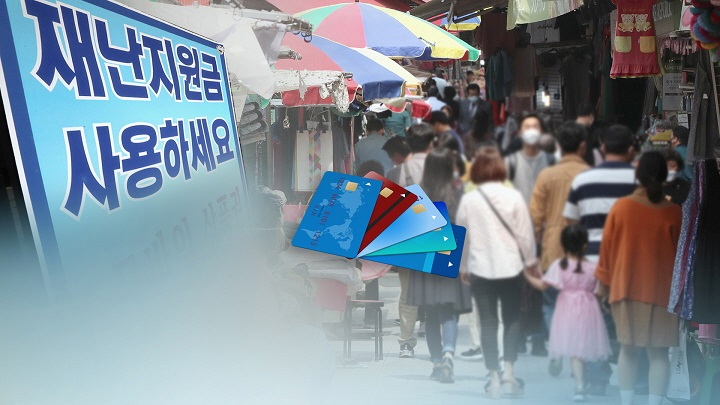 This image, provided by Yonhap News TV, shows the use of pandemic emergency cash handouts doled out to all households in May 2020.