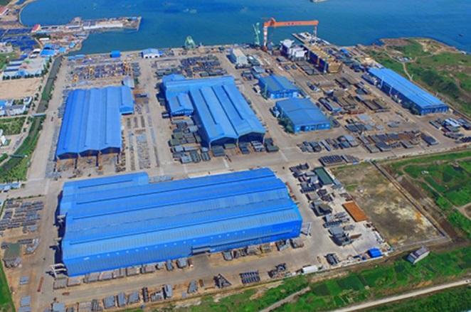 This photo captured from the website of Samsung Heavy Industries Co. on Sept. 14, 2021, shows its shipyard in Rongcheng City, Shandong Province, China.