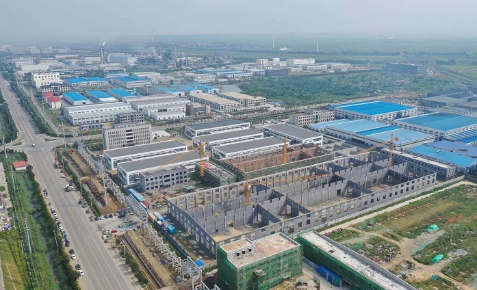 This photo, provided by POSCO Chemical Co., shows a plant being built by Qingdao Zhongshuo New Energy Technology Co. in Pingdu, a city in China's eastern province of Shandong.