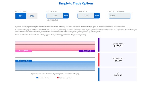 Screenshot of OCTION's options trading platform