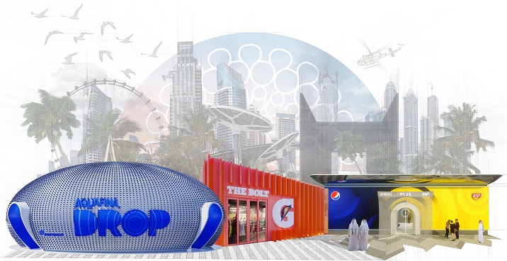 PepsiCo Pavilions: The Drop [Aquafina], The Bolt [Gatorade], and The Plus [Pepsi & Lay's]