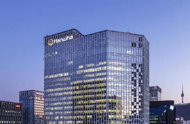 Hanwha Group's corporate logo atop one of its office buildings in downtown Seoul in this photo provided by the company.