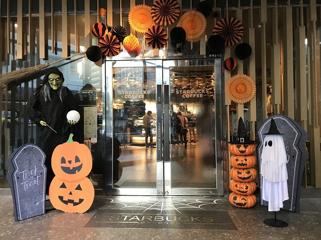 This photo provided by Starbucks Coffee Korea shows its outlet with Halloween interior.