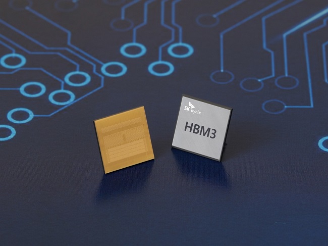 The photo, provided by SK hynix Inc. on Oct. 20, 2021, shows the high bandwidth memory 3 (HBM3) DRAM, which the company dubs as "the world's best-performing DRAM."