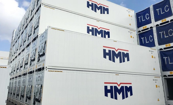 This photo provided by HMM Co. shows the shipper's reefer containers.