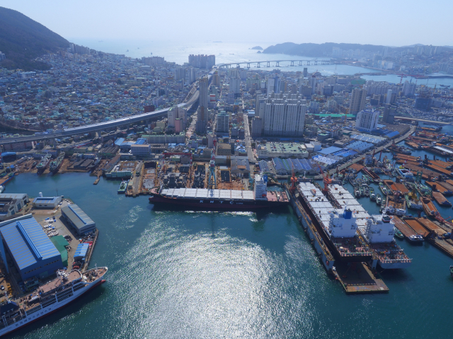 This file photo, provided by Daesun Shipbuilding Engineering Co. on Dec. 29, 2020, shows a shipyard of the shipbuilder in Busan, 453 kilometers southeast of Seoul. 