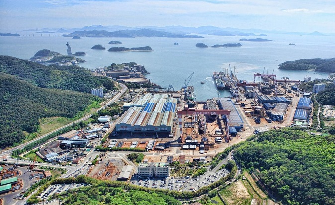 This file photo provided by STX Offshore & Shipbuilding Co. on June 30, 2021, shows the shipbuilder's shipyard in Jinhae, 410 kilometers southeast of Seoul.