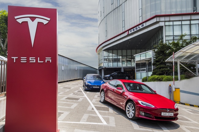 This photo provided by Tesla Inc, shows the carmaker's service center in western Seoul.
