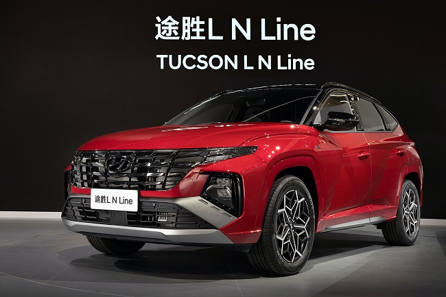 This file photo, provided by Hyundai Motor, shows the Tucson L N Line model displayed at the 19th China Guangzhou International Automobile Exhibition on Nov. 19, 2021.