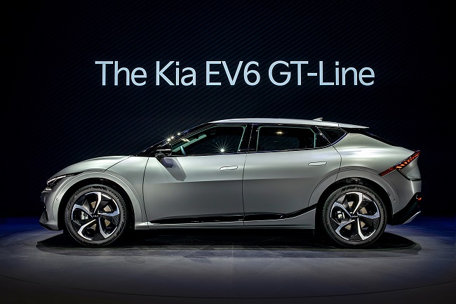 This file photo, provided by Kia Corp., shows the EV6 GT model shown at the 19th China International Automobile Industry in Guangzhou on November 19, 2021.