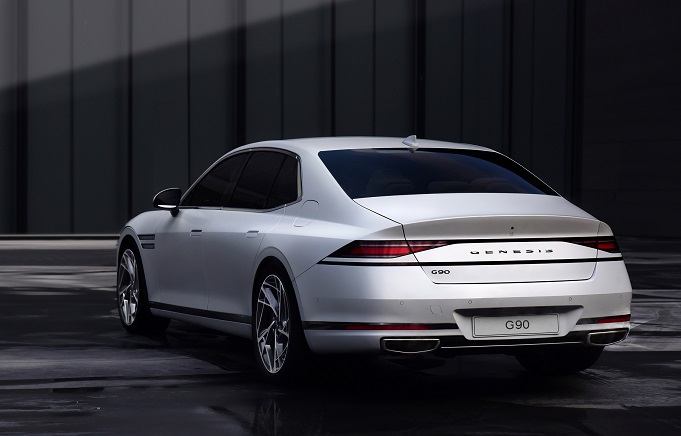This file photo provided by Genesis shows the rear image of the new G90.
