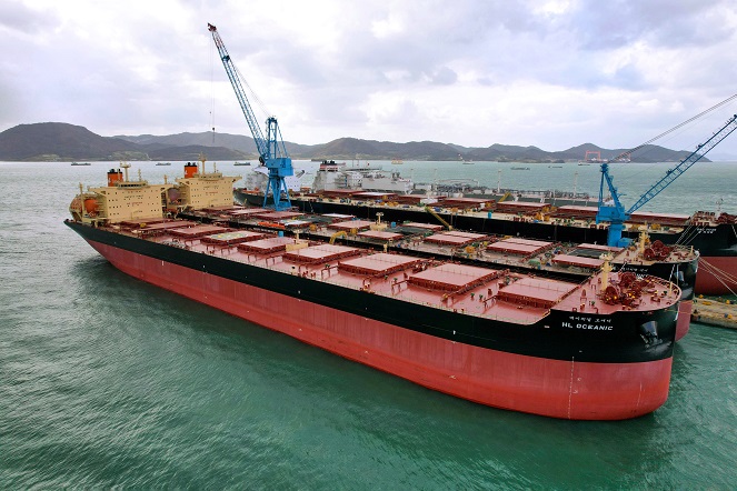This photo provided by Hyundai Steel Co. shows the steelmaker's LNG-powered raw material carrier HL Oceanic.