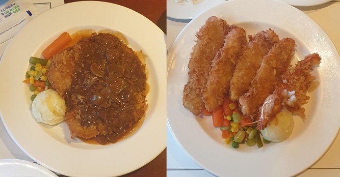 This composite photo shows pork cutlet (L) and fish cutlet dishes served at Seoul Station Grill. (Yonhap)